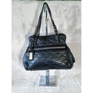 Badgley Mischka Scalloped Black Leather Tote bag